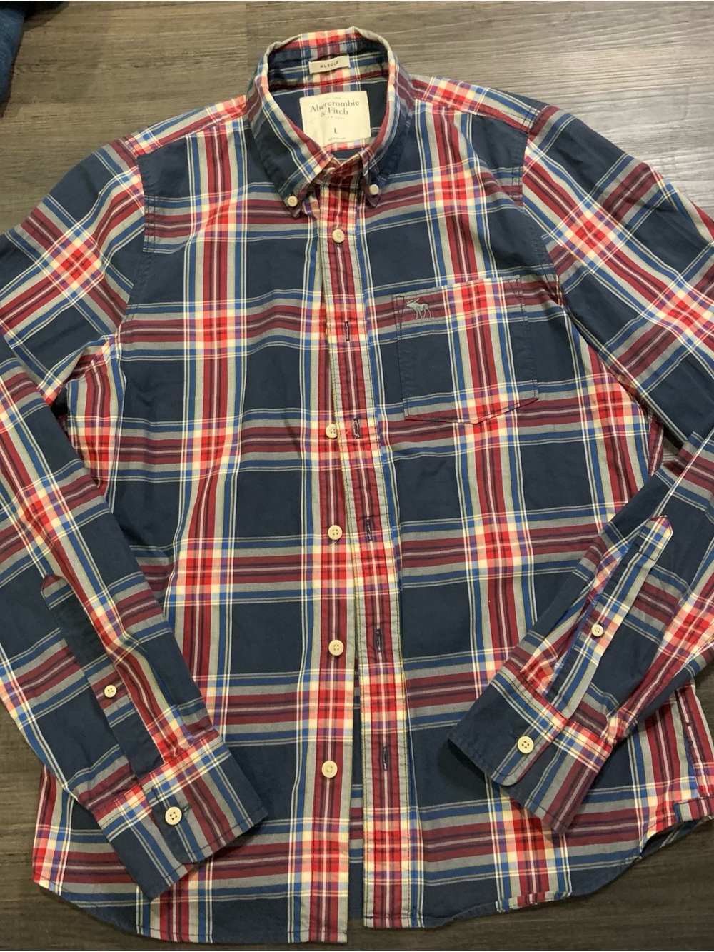Abercrombie & Fitch Blue and Red Plaid Button-Down Shirt
